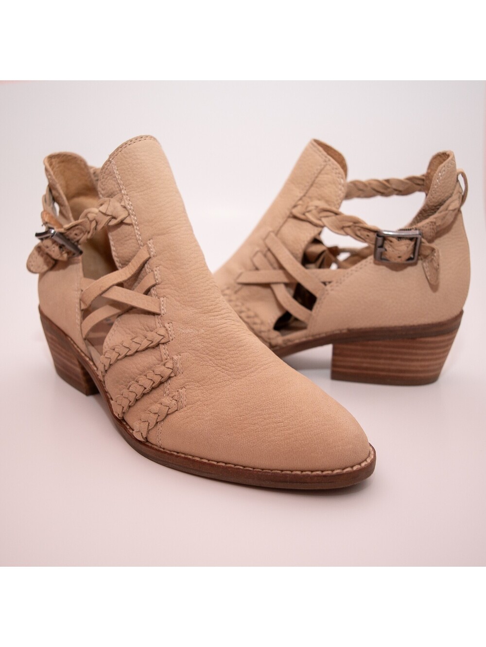 Lucky Brand Forbas Leather Cutout Booties Braided Boho Western Womens 9 - Picture 2 of 7